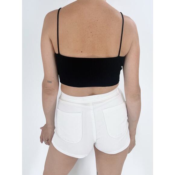 Women's Black Ribbed Knit Cropped Tank Top Size Small - Picture 2 of 3